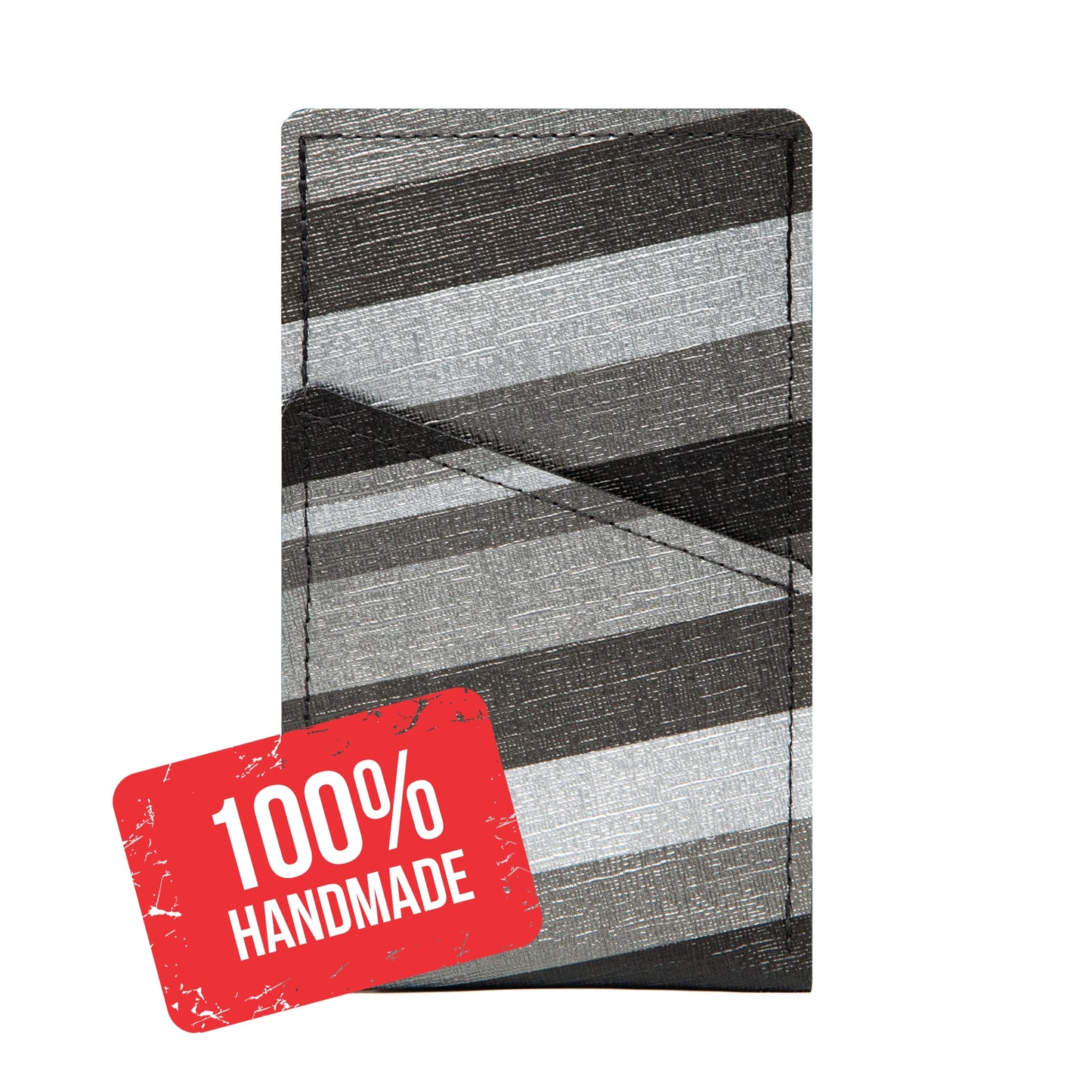 Modern Faux Leather iPhone Sleeve with Silver and Grey Patterned Design and Card Pocket