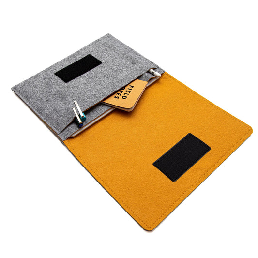 Premium Felt iPad Cover: Ultimate Protection with Accessories Pocket - Grey & Mustard