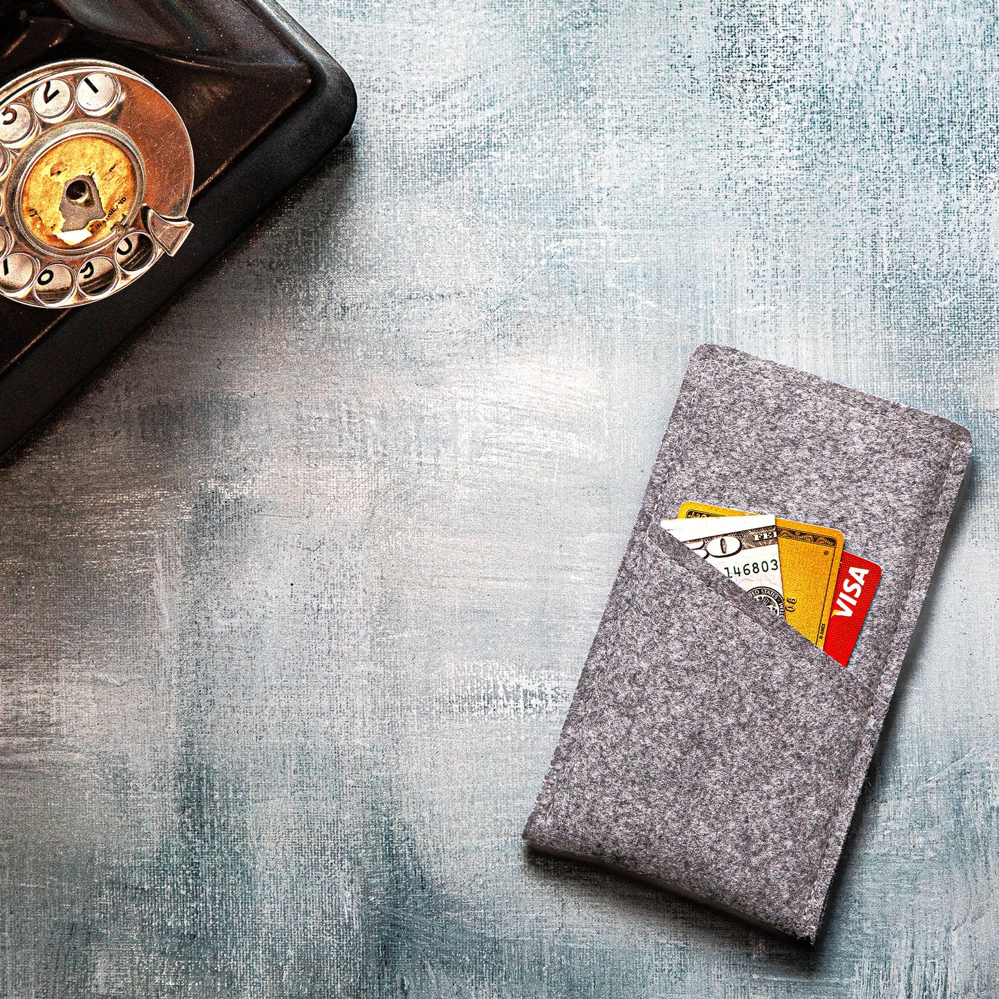 Premium Felt iPhone Sleeve with Card Pocket - Grey & Orange