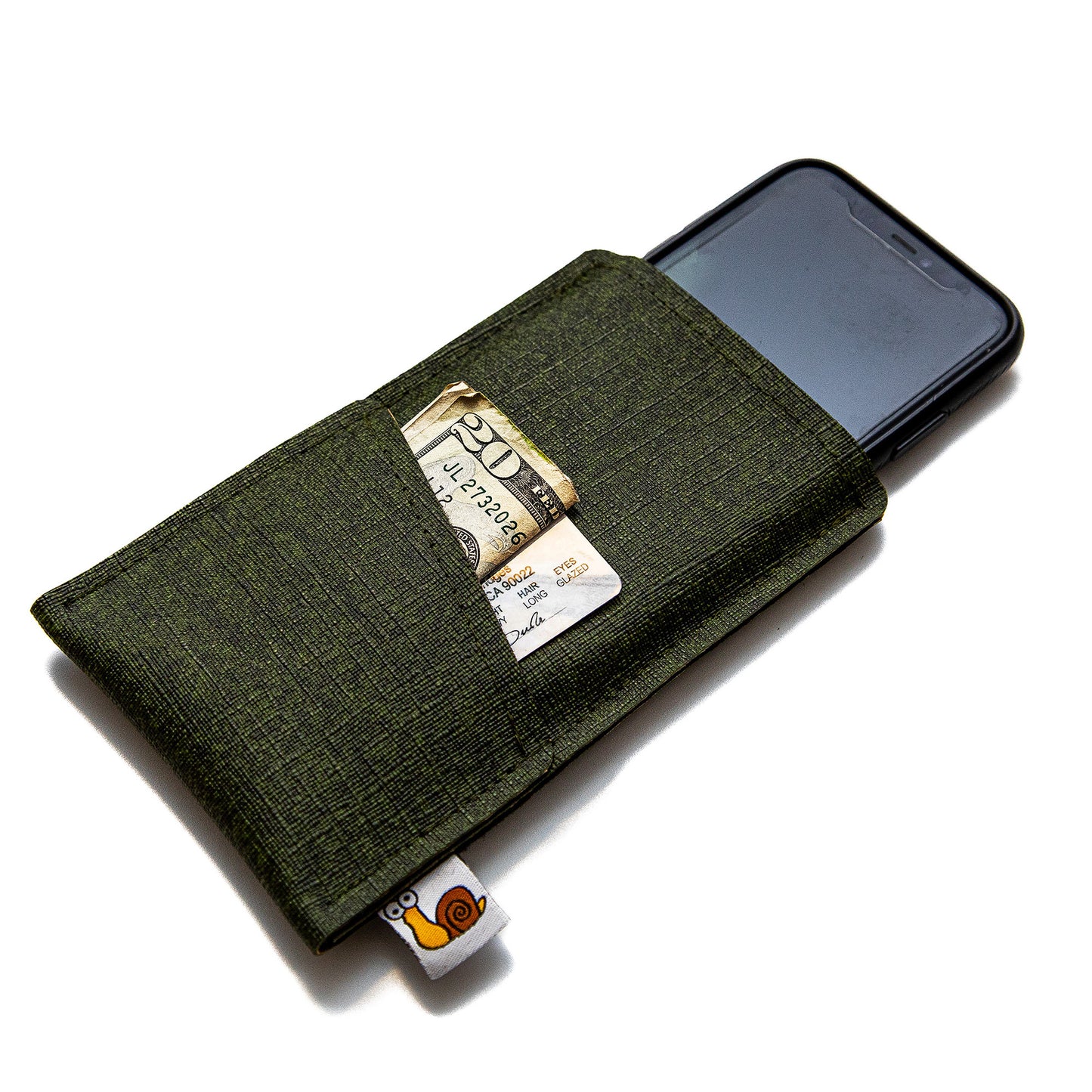 Modern Faux Leather iPhone Sleeve with Card Pocket – Olive Green