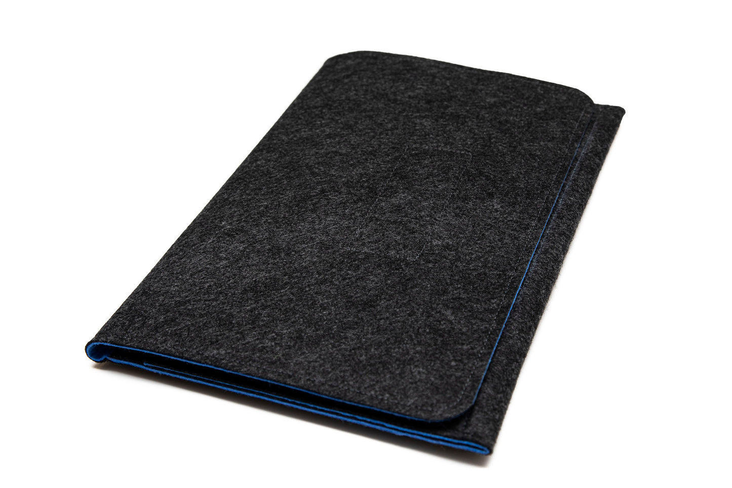 Handmade MacBook Cover with Accessories Pocket: Charcoal & Blue