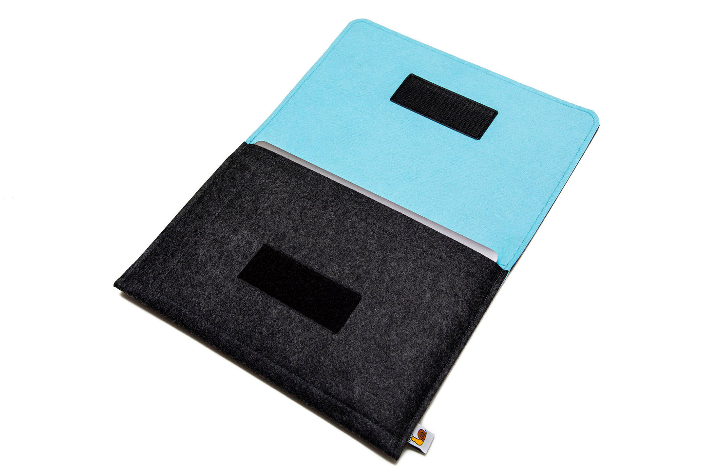 Handmade MacBook Cover with Accessories Pocket: Charcoal & Sky Blue