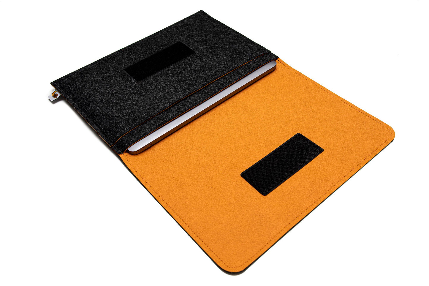 Handmade MacBook Cover with Accessories Pocket: Charcoal & Orange