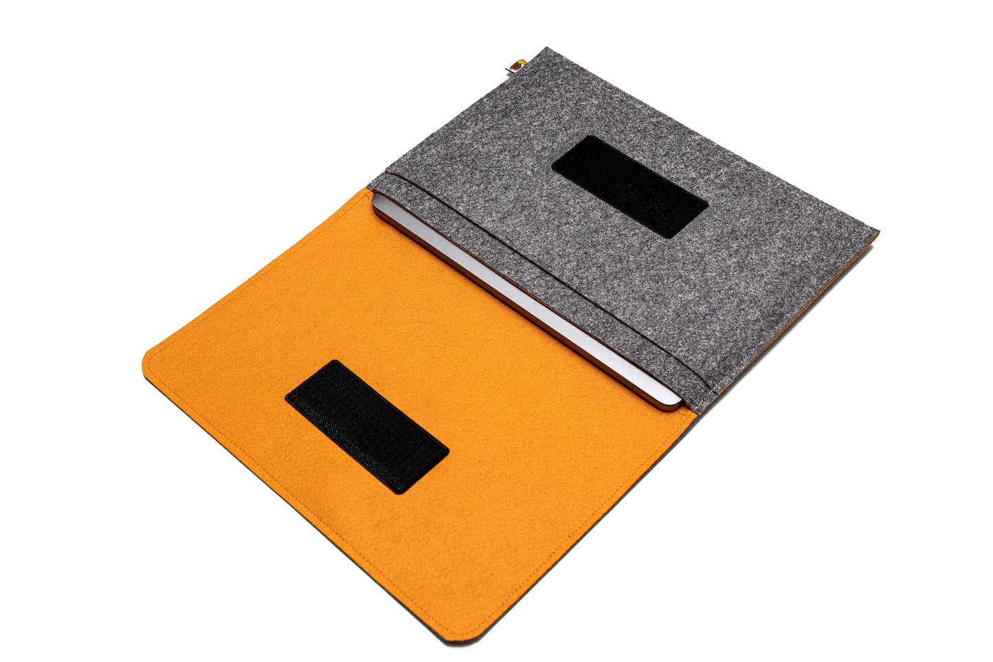 Handmade MacBook Cover with Accessories Pocket: Grey & Orange