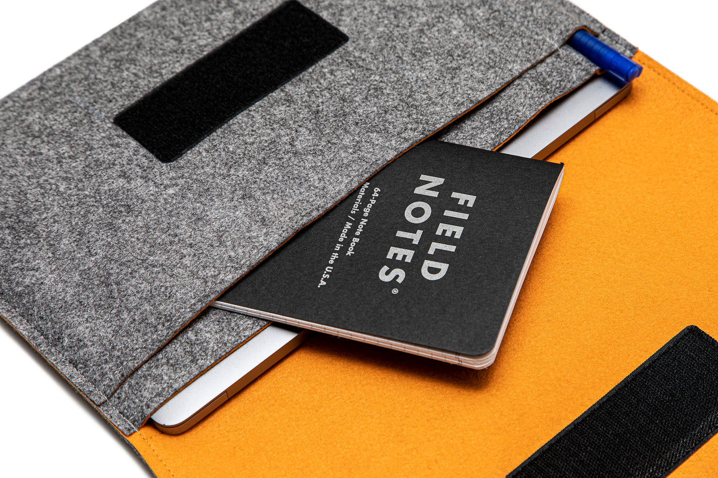 Handmade MacBook Cover with Accessories Pocket: Grey & Orange