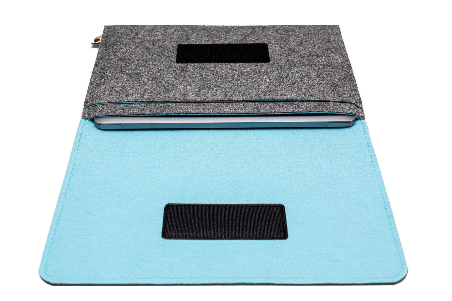 Handmade MacBook Cover with Accessories Pocket: Grey & Sky Blue