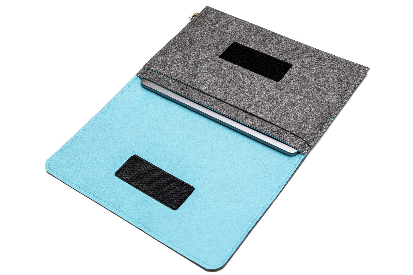 Handmade MacBook Cover with Accessories Pocket: Grey & Sky Blue