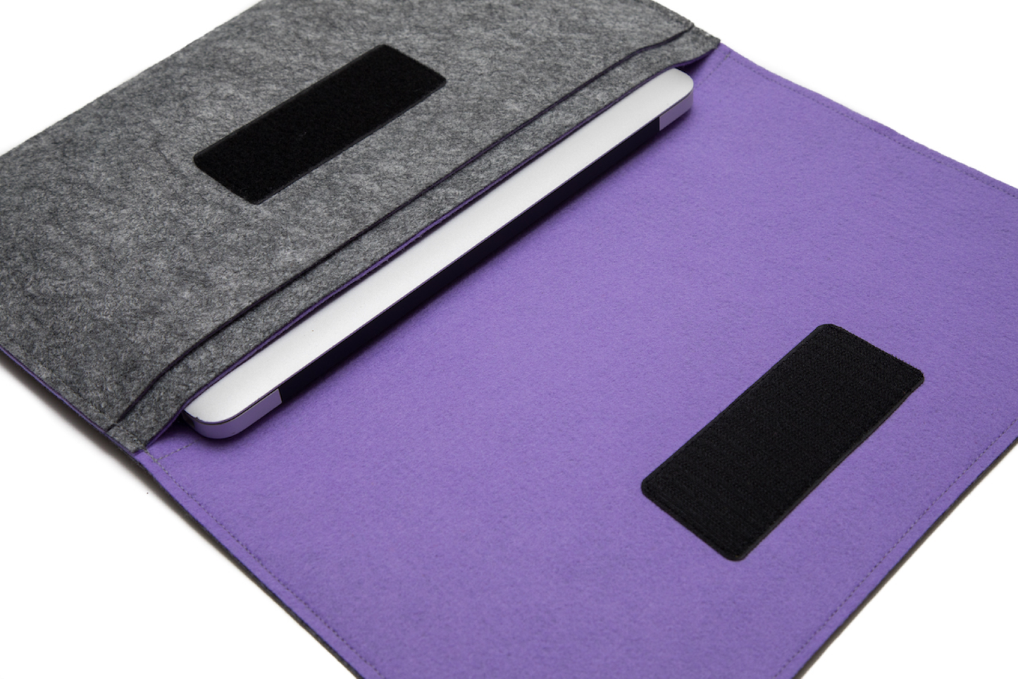 Handmade MacBook Cover with Accessories Pocket: Grey & Purple