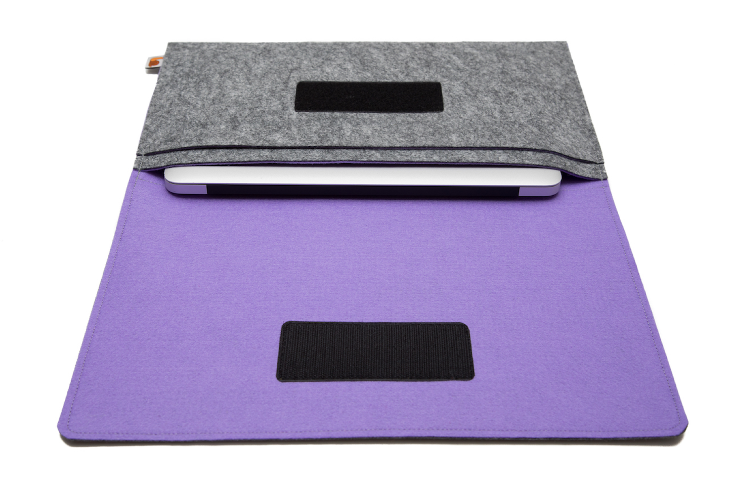Handmade MacBook Cover with Accessories Pocket: Grey & Purple
