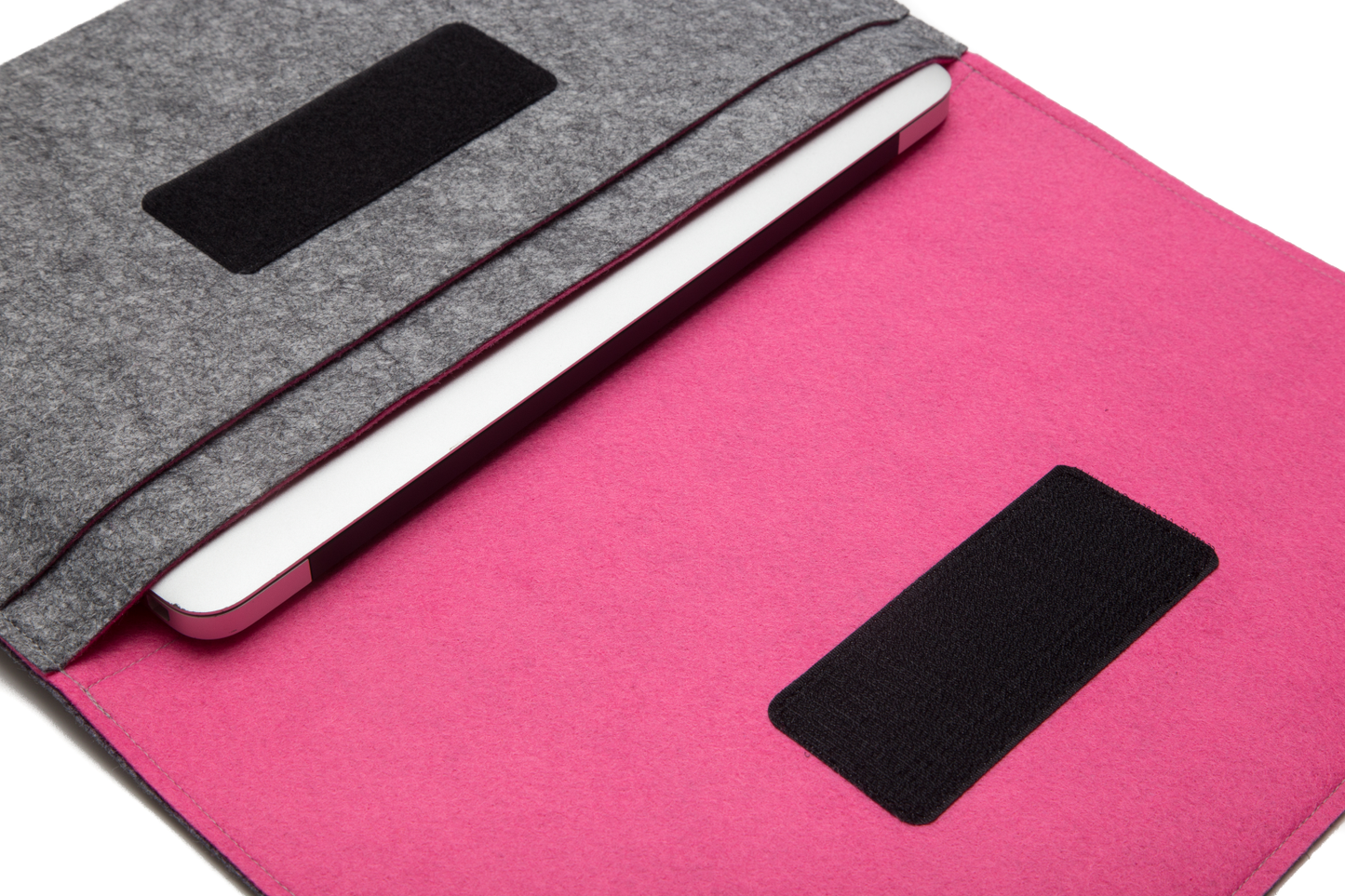 Handmade MacBook Cover with Accessories Pocket: Grey & Pink