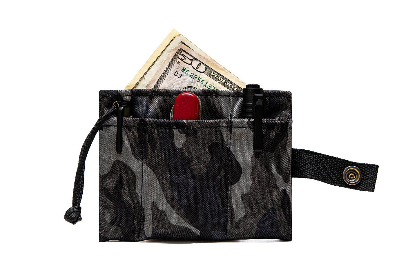 Outdoor Gear Organizer: Durable Camo Cordura Pocket Roll-Up Pouch with Multiple Pockets and Metal Snap Closure