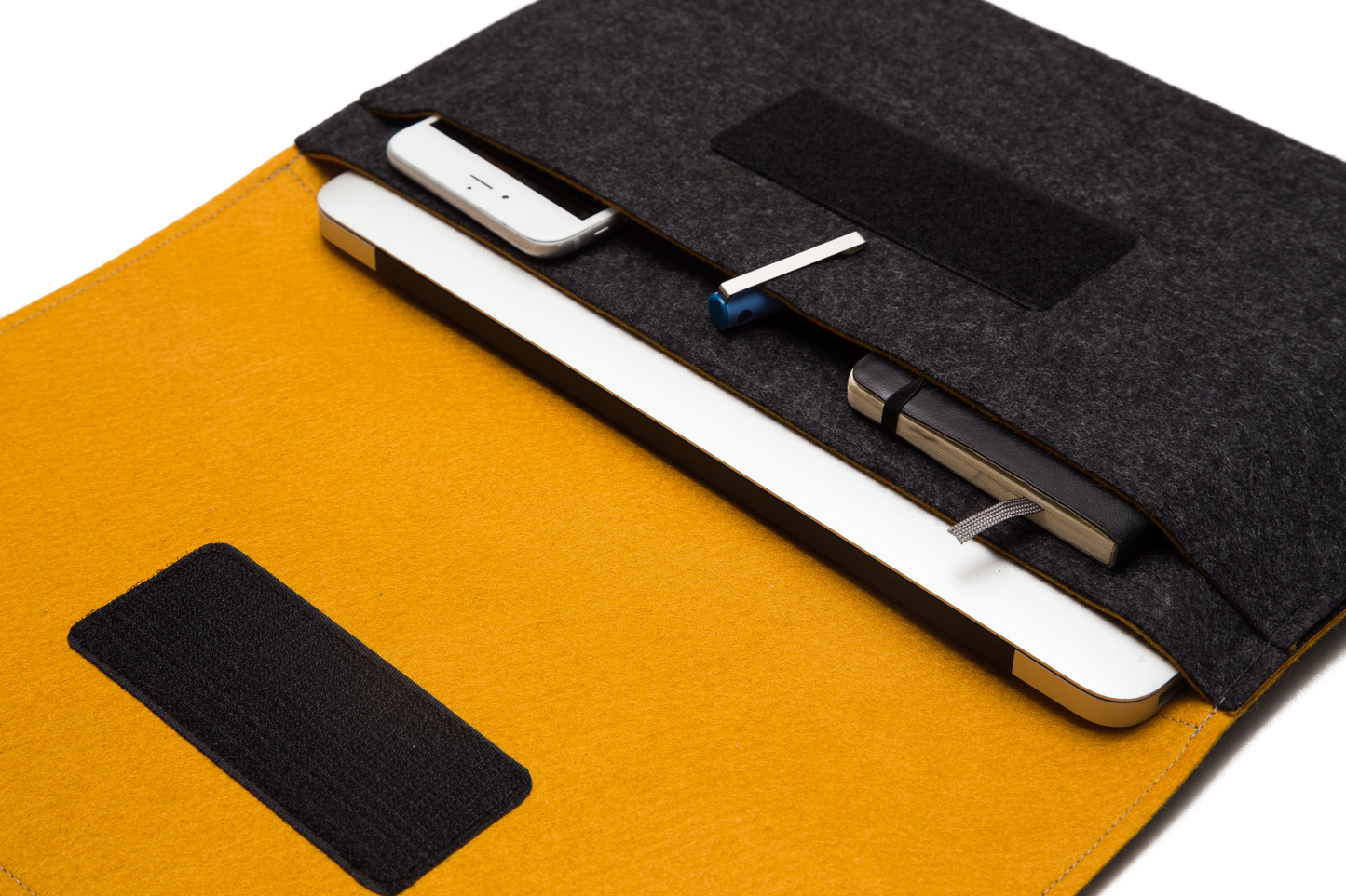 Handmade MacBook Cover - Charcoal & Mustard